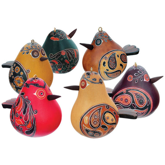 Gourd Hand Carved Ornament - Bird w/ Beak 3"