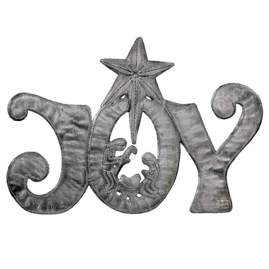 JOY with Nativity Haitian Metal Drum Wall Art