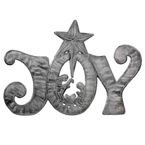 JOY with Nativity Haitian Metal Drum Wall Art