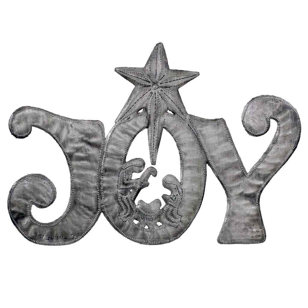 JOY with Nativity Haitian Metal Drum Wall Art