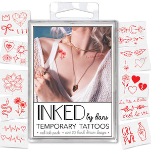 Red Ink  Temporary Tattoo Pack