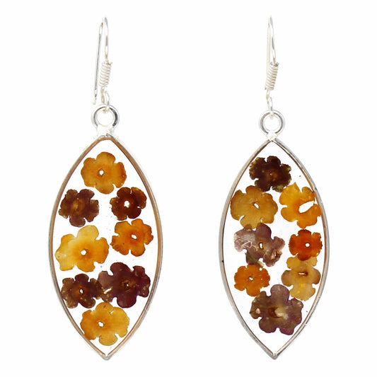 Pressed Flower Ellipse Dangle Earrings