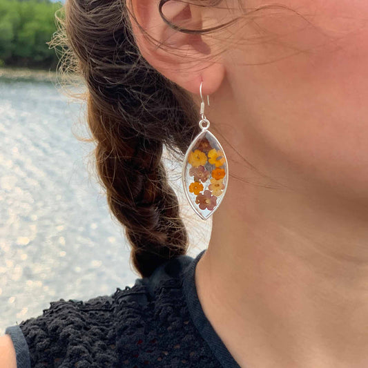 Pressed Flower Ellipse Dangle Earrings
