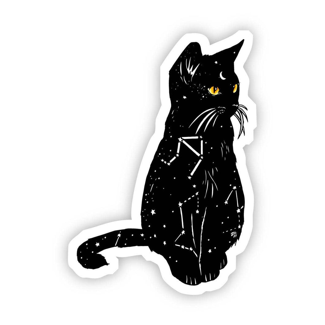 Black Cat with Yellow Eyes and Constellation Sticker