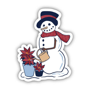 Cute Snow Woman With Flowers Winter Sticker