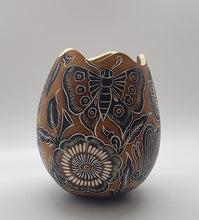 Load image into Gallery viewer, Gourd Flower Vase Hand Carved Peru Natural Floral and Butterflies Birds
