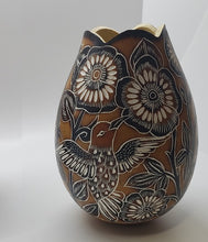 Load image into Gallery viewer, Gourd Flower Vase Hand Carved Peru Natural Floral and Butterflies Birds
