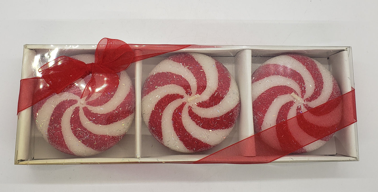 Vintage Peppermint Candy Candles set of 3