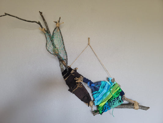 Large Blue & Green Dreamcatcher Branch Weaving