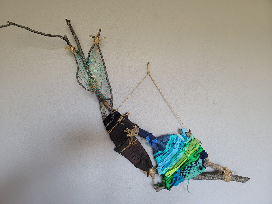 Large Blue & Green Dreamcatcher Branch Weaving