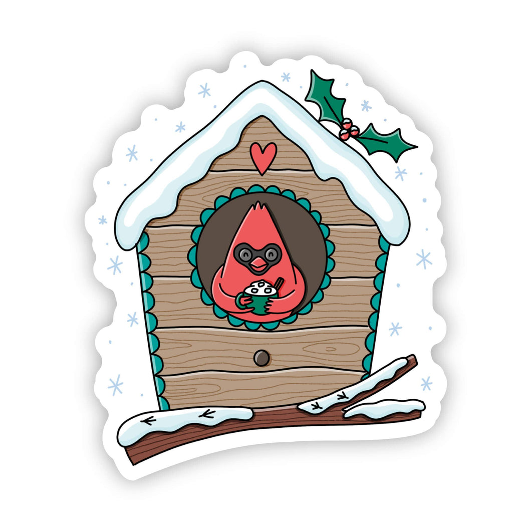 Cardinal  Birdhouse with Snow Sticker