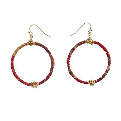 Recycled Sari Wire Wrap Earrings