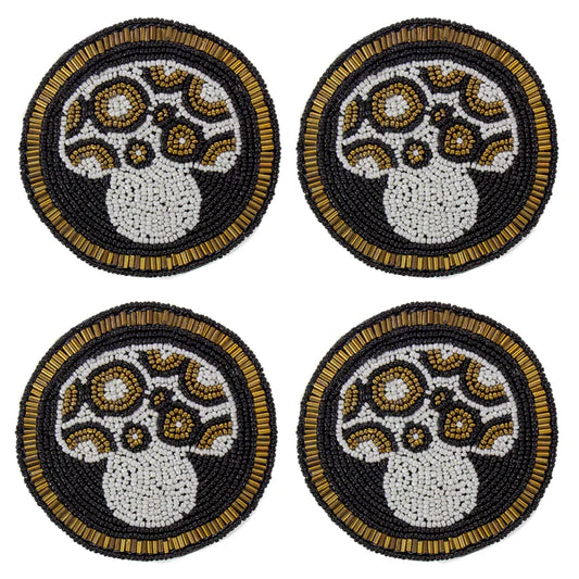 Black Mushrooms Glass Beaded Coasters