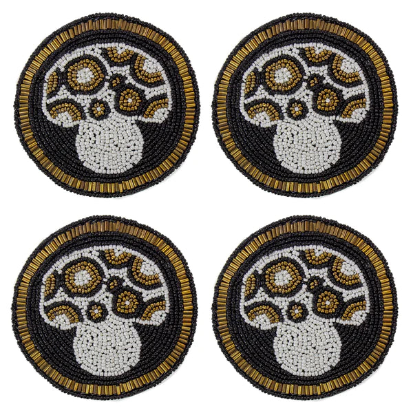 Black Mushrooms Glass Beaded Coasters