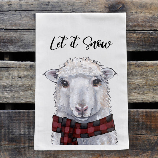 Winter Flour Sack Towel, Let it Snow Tea Towel, Cabin Decor
