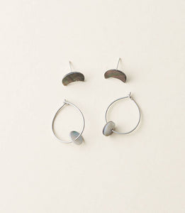 Chandra Mini Moon and Disc Hoop Earrings, Set of 2 -  Shell