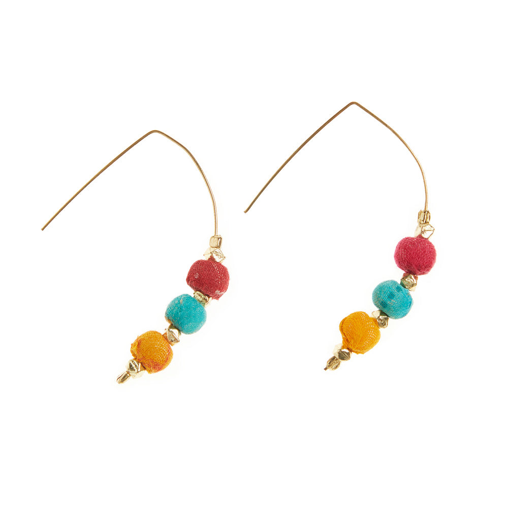 Triple Sari Bead Earrings