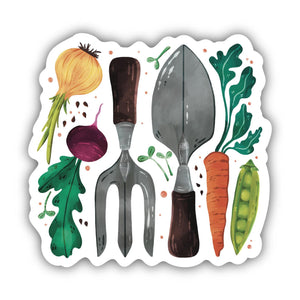 Garden Tools and Vegetables