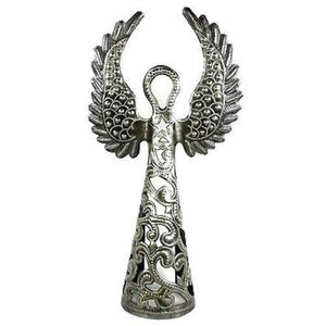 Standing Angel Wings Up Haitian Metal Drum Tabletop Decor