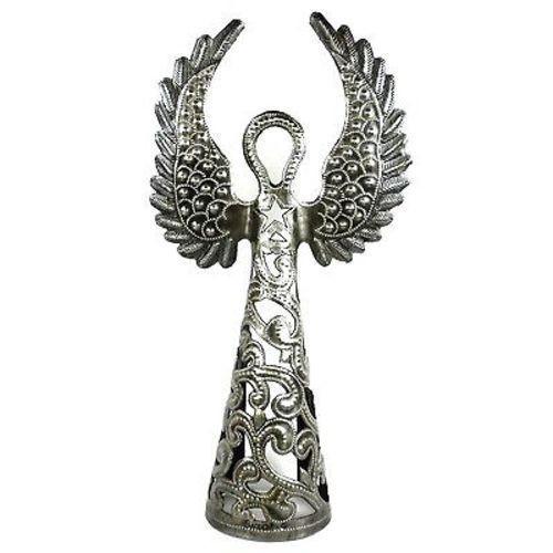 Standing Angel Wings Up Haitian Metal Drum Tabletop Decor