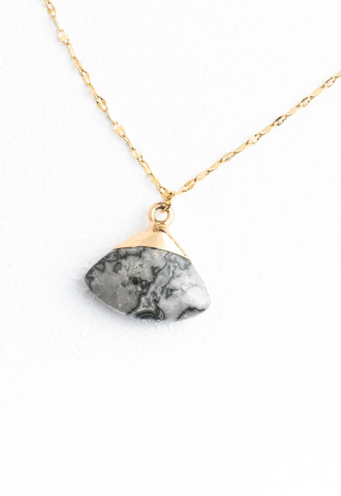 Fan Drop Necklace in Charcoal
