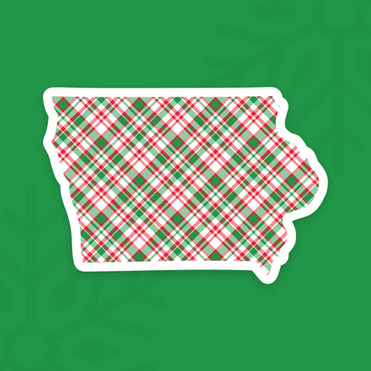 Iowa Christmas Plaid State Sticker