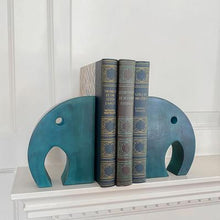 Load image into Gallery viewer, Teal Elephant Book Ends, Carved Gorara Soapstone
