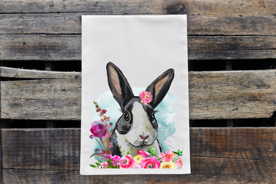Spring Tea Towel, Bunny Rabbit Dish Cloth Kitchen Decor