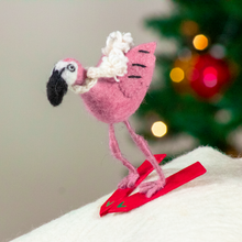 Load image into Gallery viewer, Felt Orn: Skiing Flamingo
