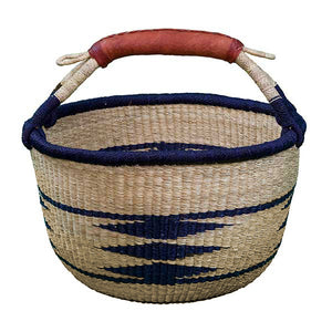 G-159A Large Round Basket w/Leather Handle