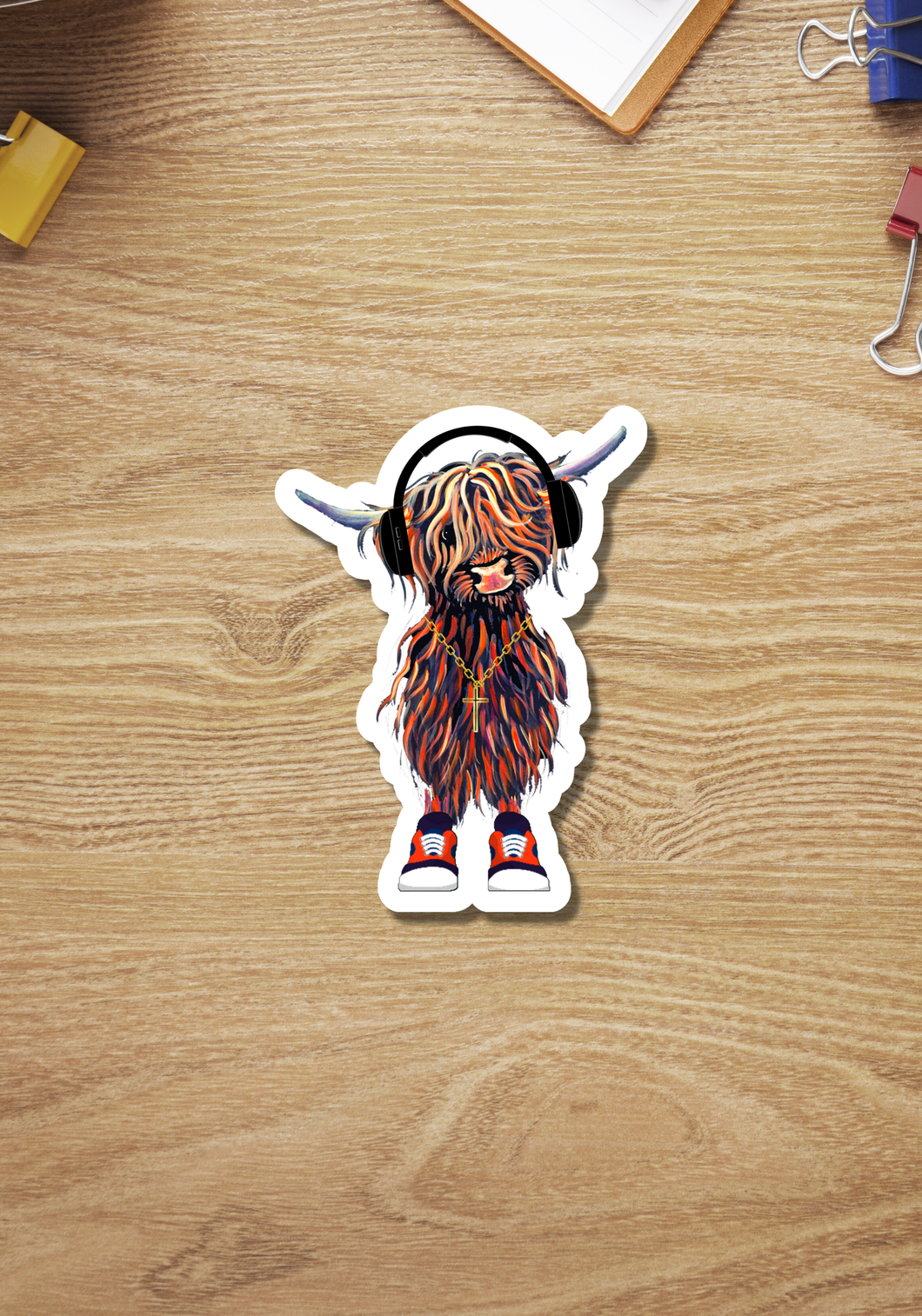 Funny Headphones Highland Cow Sticker