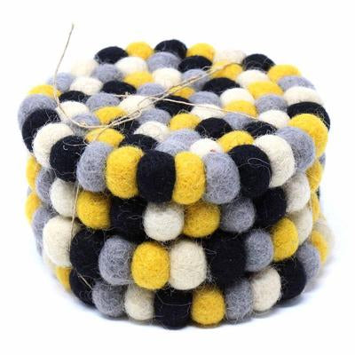 Hand-crafted Felt Ball Coasters, Mustard