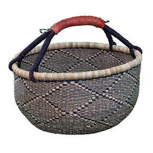 G-159A Large Round Basket w/Leather Handle
