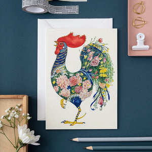 Rooster with Flowers Card