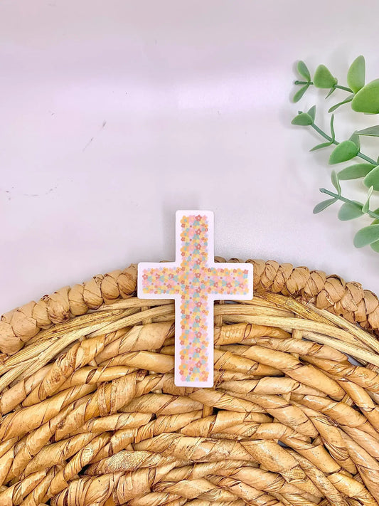 Floral cross sticker, Christian stickers, faith decals