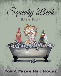 Chicken Art Print 'Squeaky Beaks', Farm Animal Bathroom Art