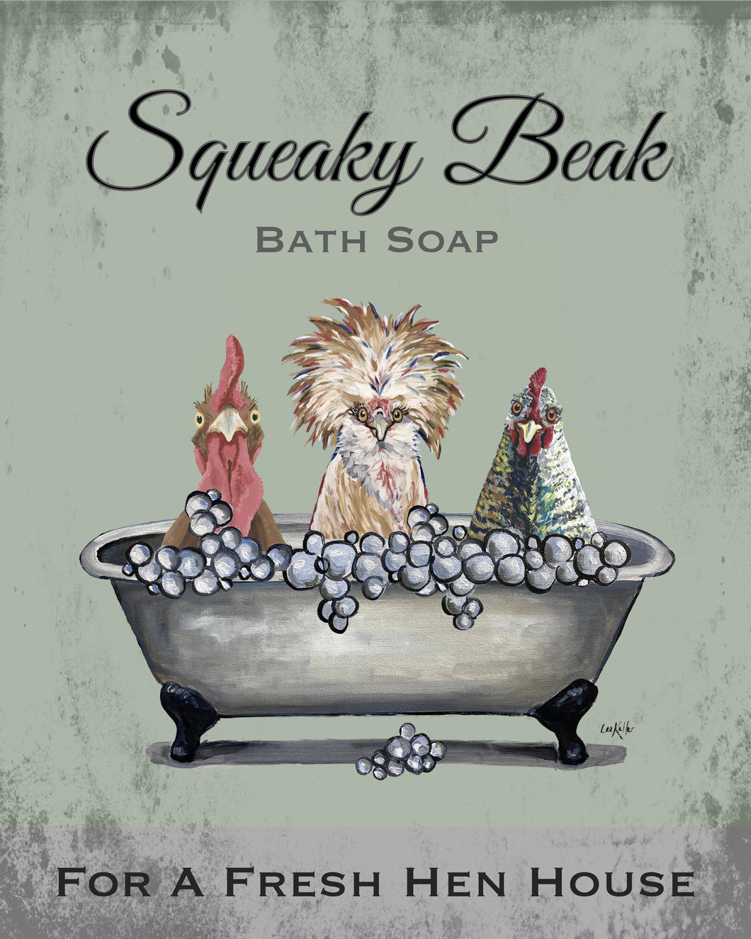 Chicken Art Print 'Squeaky Beaks', Farm Animal Bathroom Art