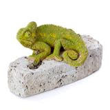 Ceramic Chameleon on Rock Sculpture