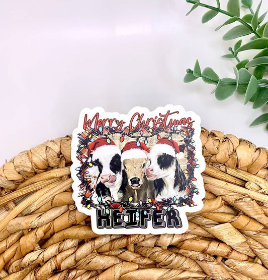 Merry Christmas sticker, Christmas decals, cow sticker, boho
