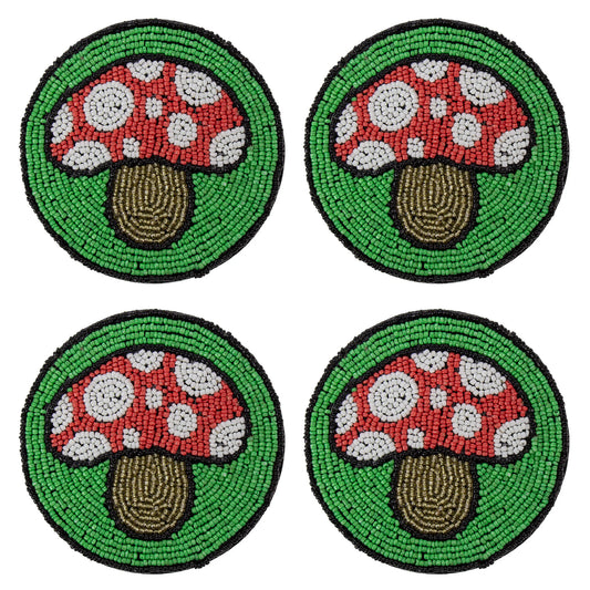 Bright Mushrooms Glass Beaded Coasters