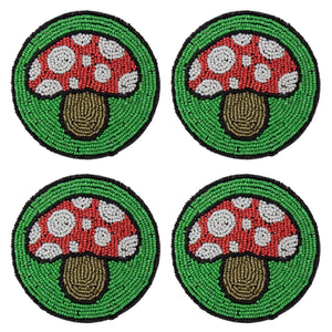 Bright Mushrooms Glass Beaded Coasters