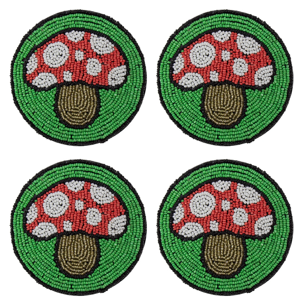 Bright Mushrooms Glass Beaded Coasters