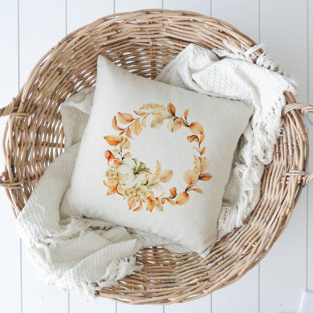 Pumpkin Fall Wreath Pillow Cover