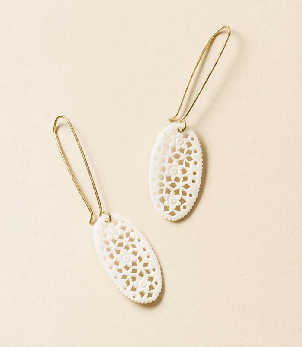 Charu Filigree Bone and Brass Drop Earrings