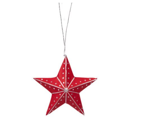 Silver and Red Star Ornament
