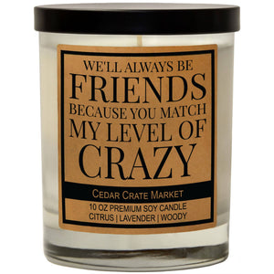 We'll Always Be Friends You Match My Level Of Crazy | 100% Soy Wax Candle