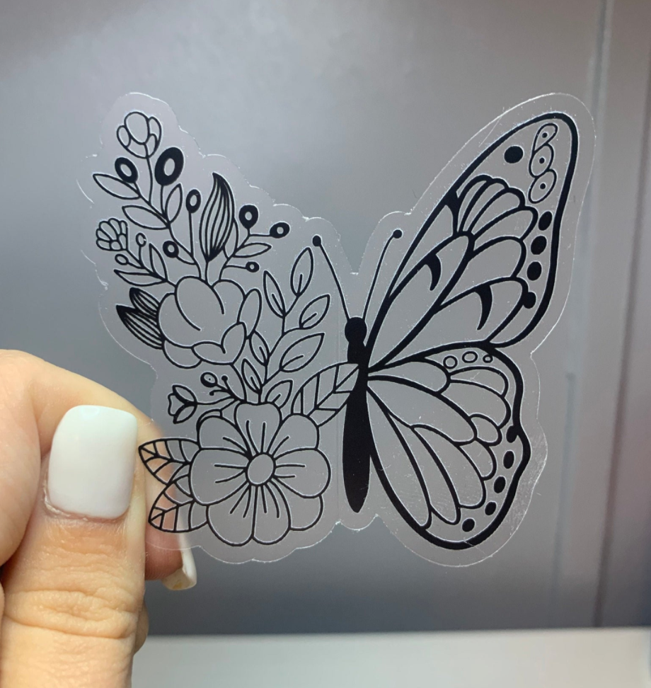 Clear butterfly sticker, butterfly floral sticker decal