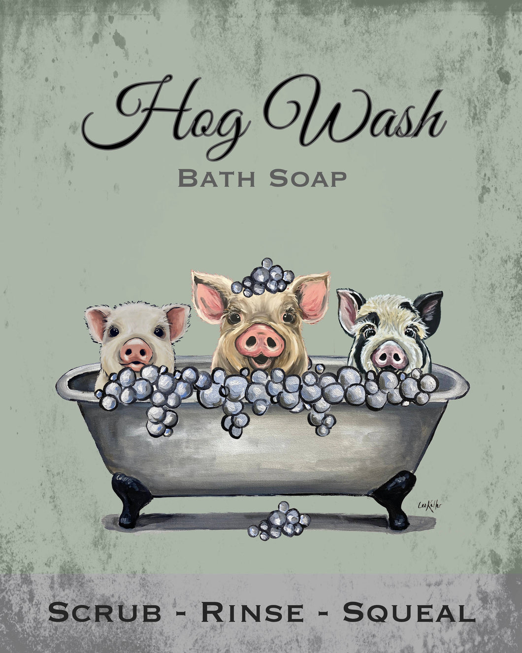 Pig Art Print 'Hog Wash', Farm Animal Bathroom Art