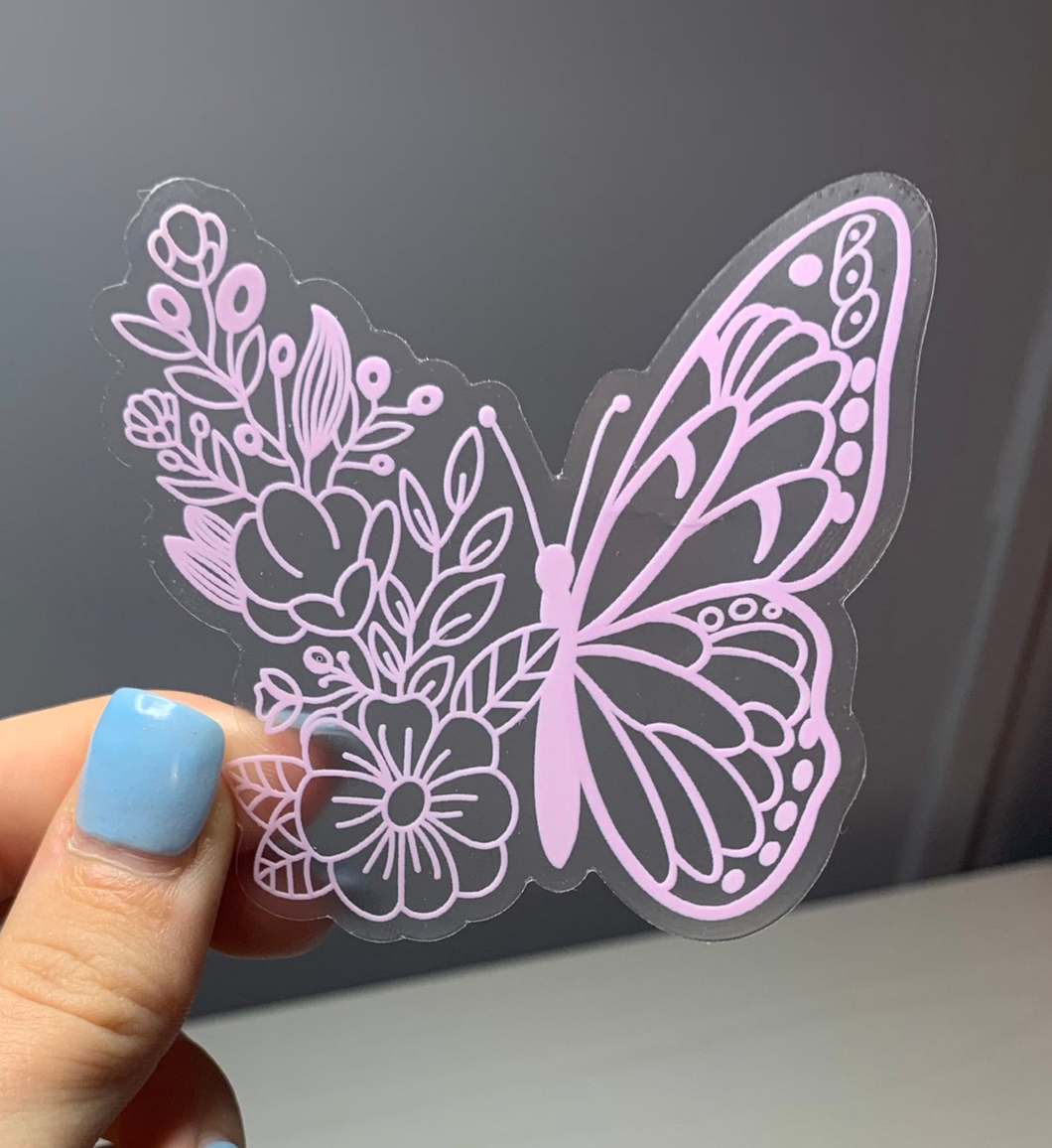 Clear butterfly sticker, butterfly floral sticker decal