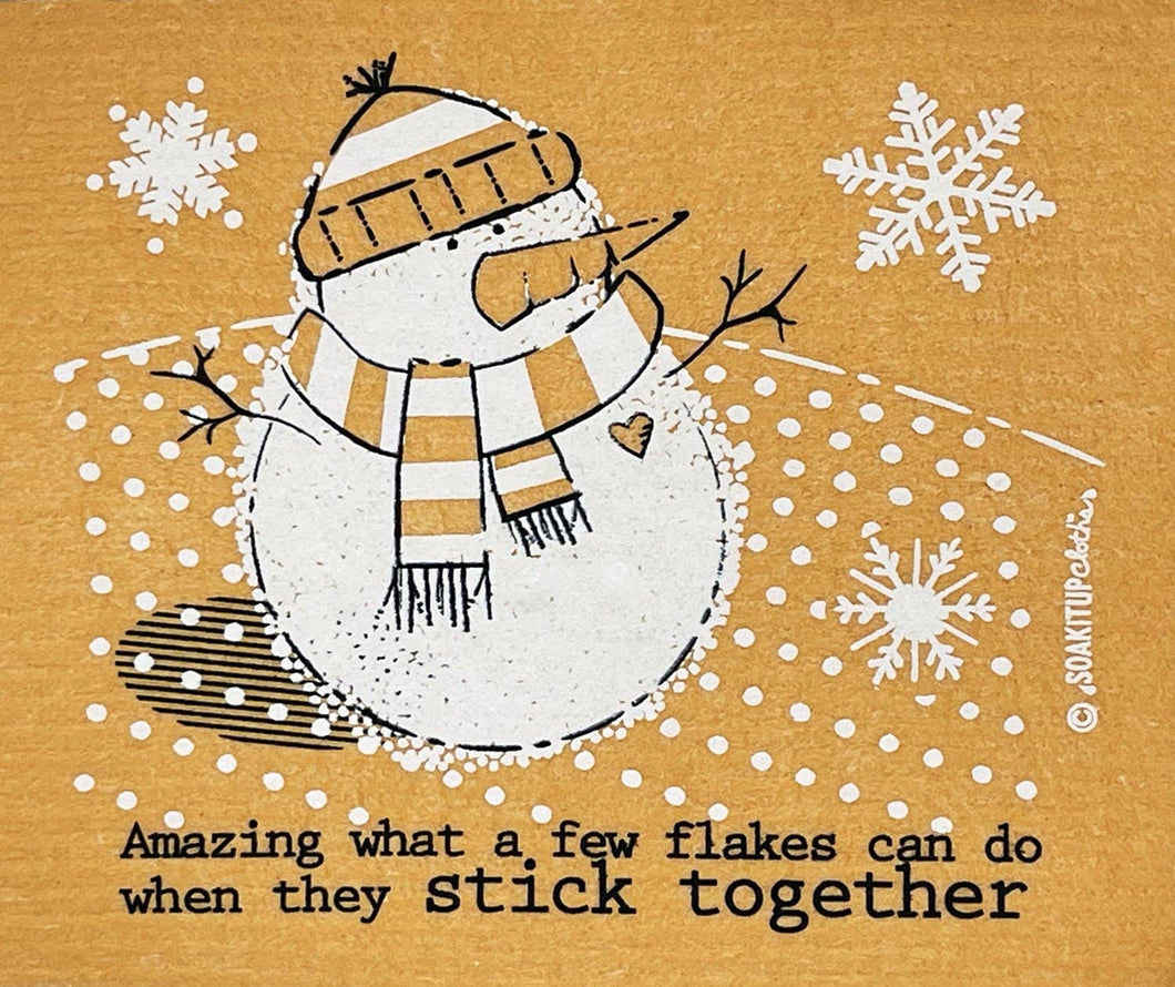 Dishcloth Amazing What Flakes Can Do  Snowman Orange
